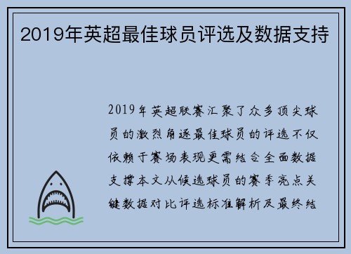 2019年英超最佳球员评选及数据支持